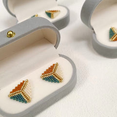 Mini Geometric Beaded Stud Earrings – Handmade Triangle Minimal Earrings