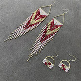 Handmade Beaded Heart Fringe Earrings – Boho Love Tassel Statement Earrings