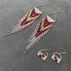 Handmade Beaded Heart Fringe Earrings – Boho Love Tassel Statement Earrings