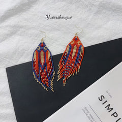 Boho Handmade Beaded Fringe Earrings – Colorful Tribal Tassel Earrings