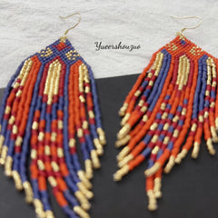 Boho Handmade Beaded Fringe Earrings – Colorful Tribal Tassel Earrings