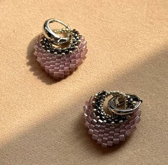 Handmade Glass Bead Hoop Earrings – Pink Layered Beaded Huggie Earrings