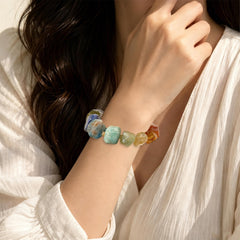 Multi Gemstone Baroque Pearl Bracelet-Colorful Asymmetrical Beaded Stretch Bracelet-Raw Crystal Chakra Jewelry-Edgy Boho Gift
