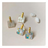 Handmade Mother of Pearl Checkerboard Earrings-Iridescent Geometric Jewelry