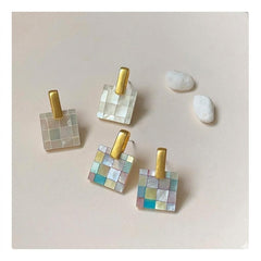 Handmade Mother of Pearl Checkerboard Earrings-Iridescent Geometric Jewelry