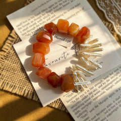 Natural Carnelian Pearl Beaded Bracelet-Asymmetric Biwa Pearl Jewelry- Unique &Vibrant Gift