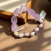Purple Crystal Pearl Bracelet, Amethyst Tone Beaded Bracelet, Freshwater Pearl Natural Stone Jewelry, Elegant Gift for Her
