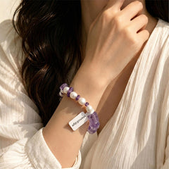 Purple Crystal Pearl Bracelet, Amethyst Tone Beaded Bracelet, Freshwater Pearl Natural Stone Jewelry, Elegant Gift for Her