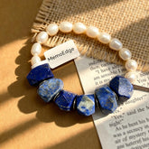 Lapis Lazuli Pearl Bracelet, Natural Gemstone Bracelet, Freshwater Pearl Jewelry, Blue Stone Bracelet, Gift for Her, Handmade Bracelet