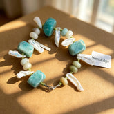 Amazonite Raw Gemstone Bracelet-Hand Knotted Wilderness Jewelry-Mint Green Earth Stone Beaded Cuff-Natural Organic Organic Pebble Gift