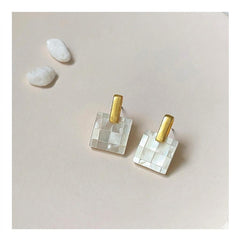 Handmade Mother of Pearl Checkerboard Earrings-Iridescent Geometric Jewelry