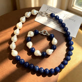 Natural Lapis Lazuli Baroque Pearl Necklace Bracelet Set- Genuine Blue Gemstone Choker-Mothers Day Gifts