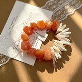 Natural Carnelian Pearl Beaded Bracelet-Asymmetric Biwa Pearl Jewelry- Unique &Vibrant Gift