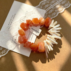 Natural Carnelian Pearl Beaded Bracelet-Asymmetric Biwa Pearl Jewelry- Unique &Vibrant Gift