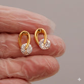 925 Sterling Silver CZ Stud Earrings- Gold Plated U-Shaped Open Hoop Design-Minimalist Everyday Capsule Jewelry