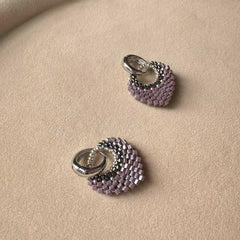 Handmade Glass Bead Hoop Earrings – Pink Layered Beaded Huggie Earrings