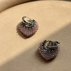 Handmade Glass Bead Hoop Earrings – Pink Layered Beaded Huggie Earrings