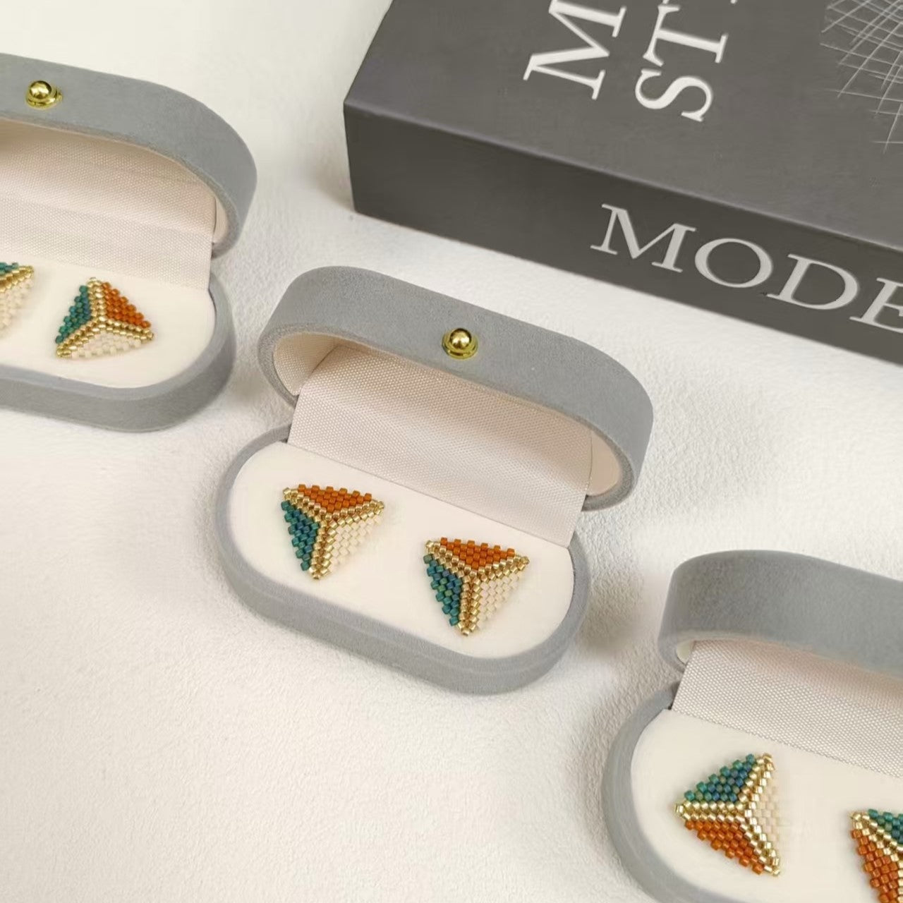 Mini Geometric Beaded Stud Earrings – Handmade Triangle Minimal Earrings