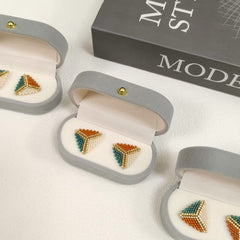 Mini Geometric Beaded Stud Earrings – Handmade Triangle Minimal Earrings
