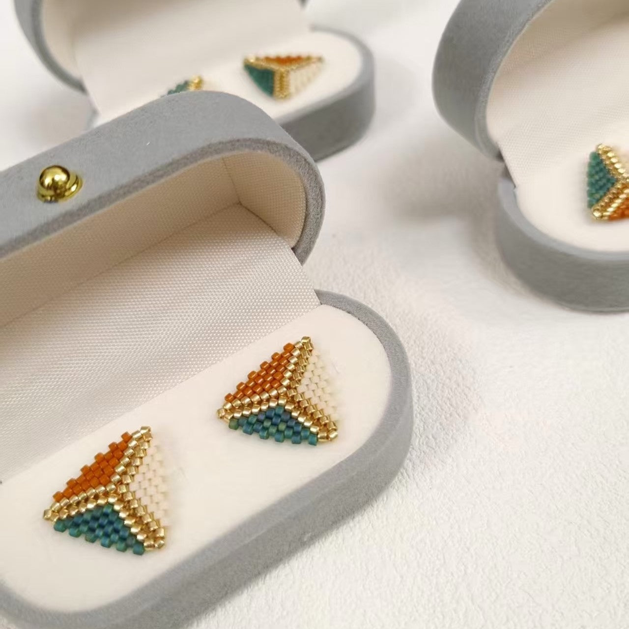 Mini Geometric Beaded Stud Earrings – Handmade Triangle Minimal Earrings