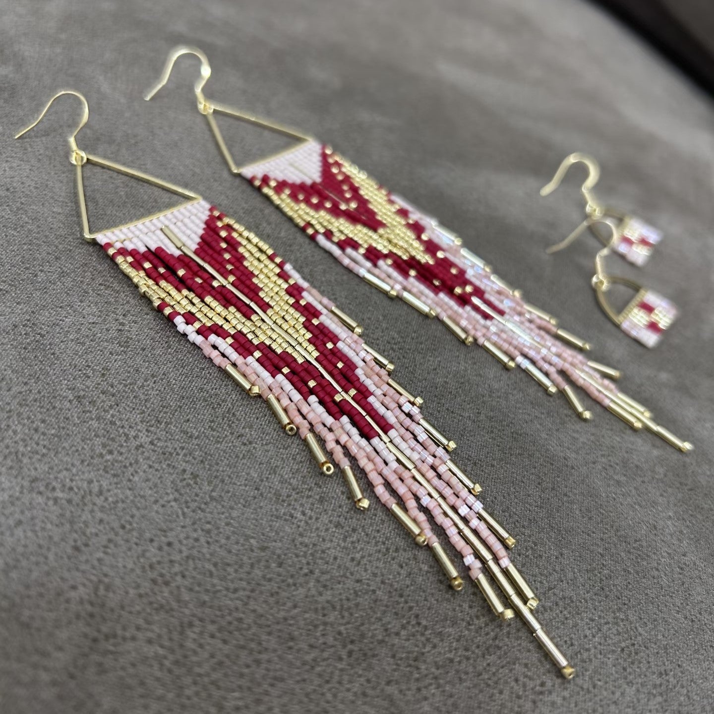 Handmade Beaded Heart Fringe Earrings – Boho Love Tassel Statement Earrings