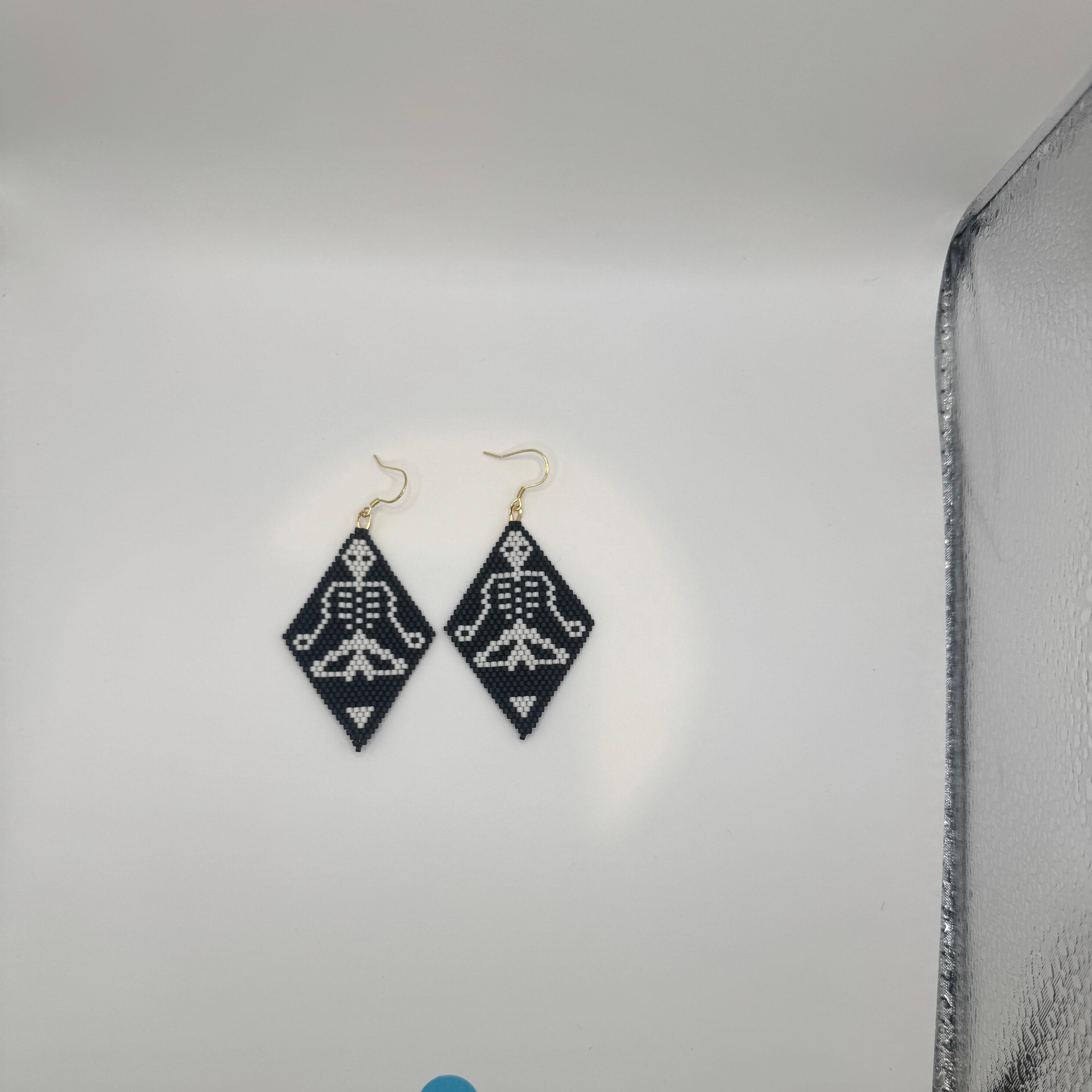 Black & White Beaded Meditation Earrings – Handmade Minimalist Statement Jewelry