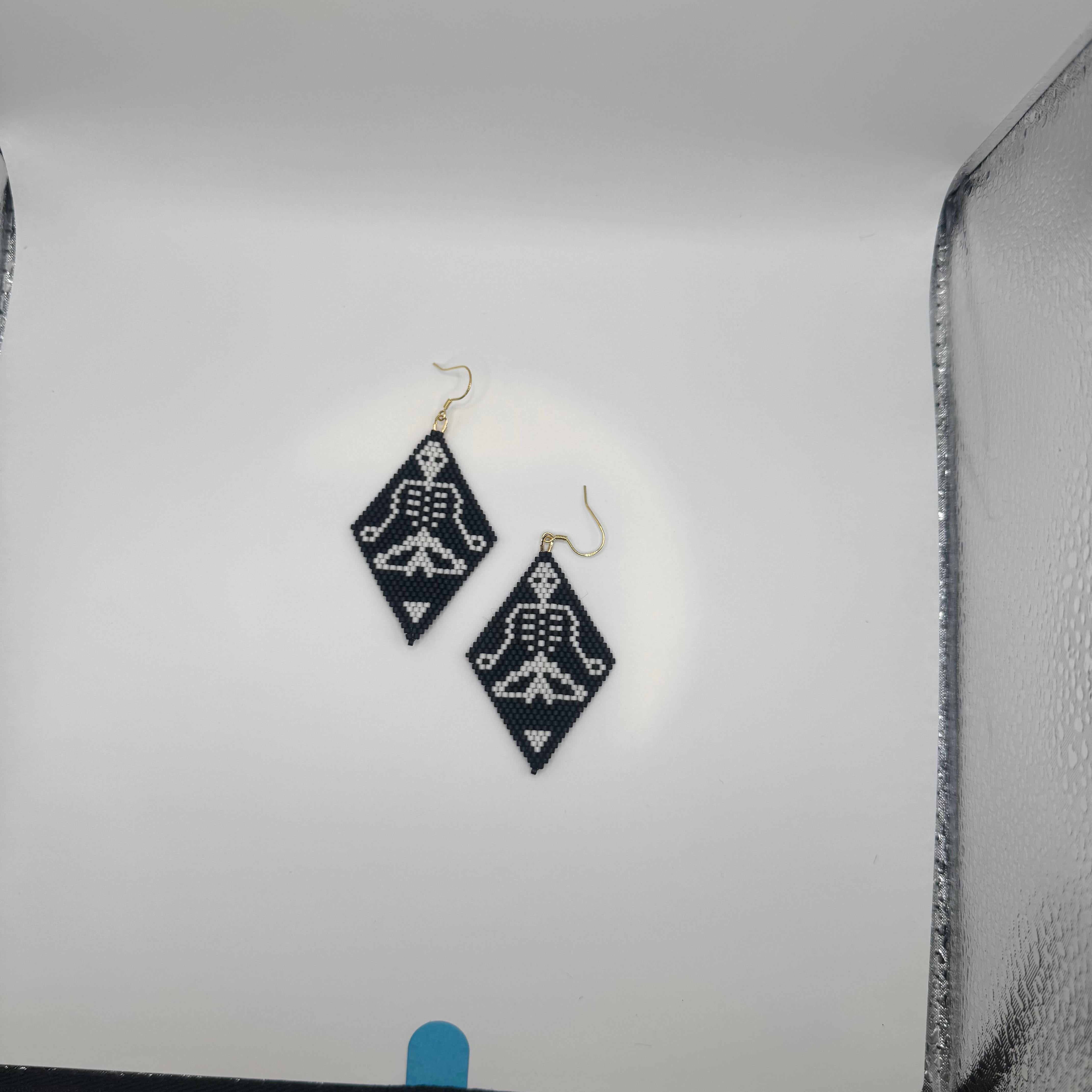 Black & White Beaded Meditation Earrings – Handmade Minimalist Statement Jewelry