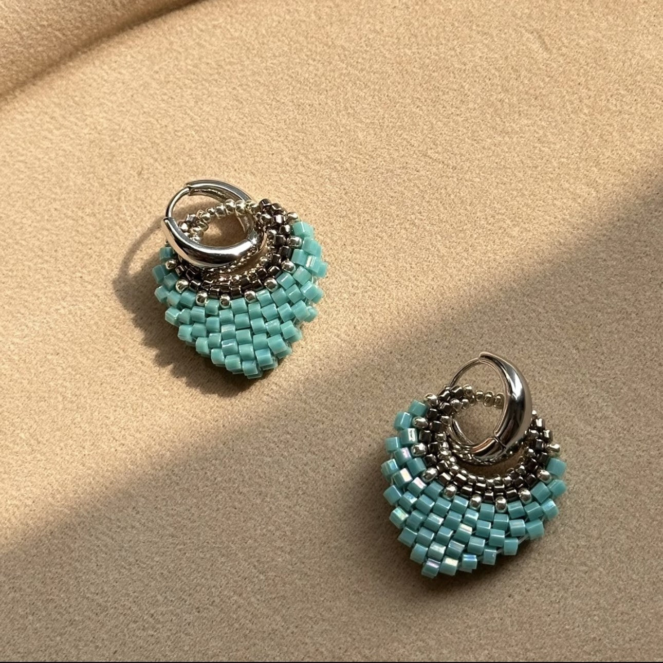 Handmade Glass Bead Hoop Earrings – Pink Layered Beaded Huggie Earrings