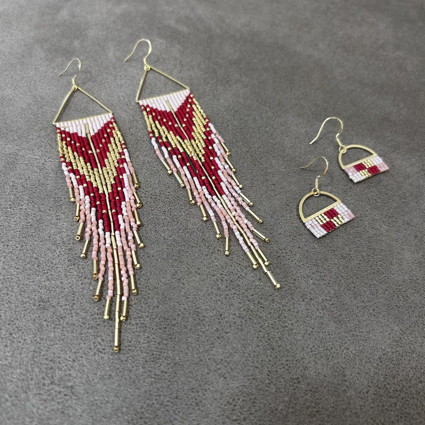 Handmade Beaded Heart Fringe Earrings – Boho Love Tassel Statement Earrings
