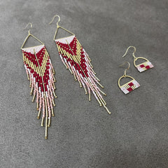 Handmade Beaded Heart Fringe Earrings – Boho Love Tassel Statement Earrings