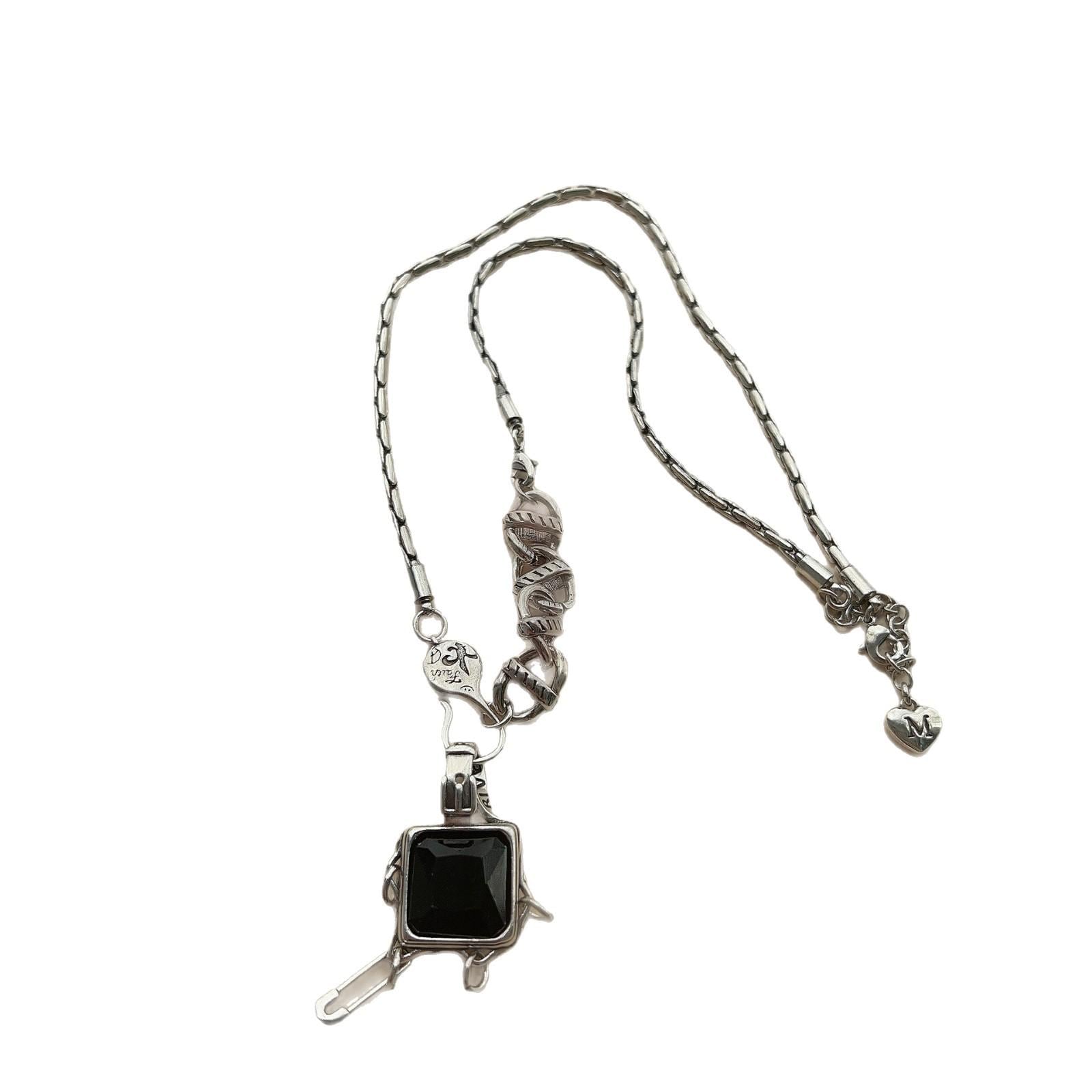 Cyberpunk Grunge Choker Necklace-Y2K Alt Necklace-Asymmetrical Chain Necklace-Square CubicZirconia Pendant
