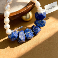 Lapis Lazuli Pearl Bracelet, Natural Gemstone Bracelet, Freshwater Pearl Jewelry, Blue Stone Bracelet, Gift for Her, Handmade Bracelet