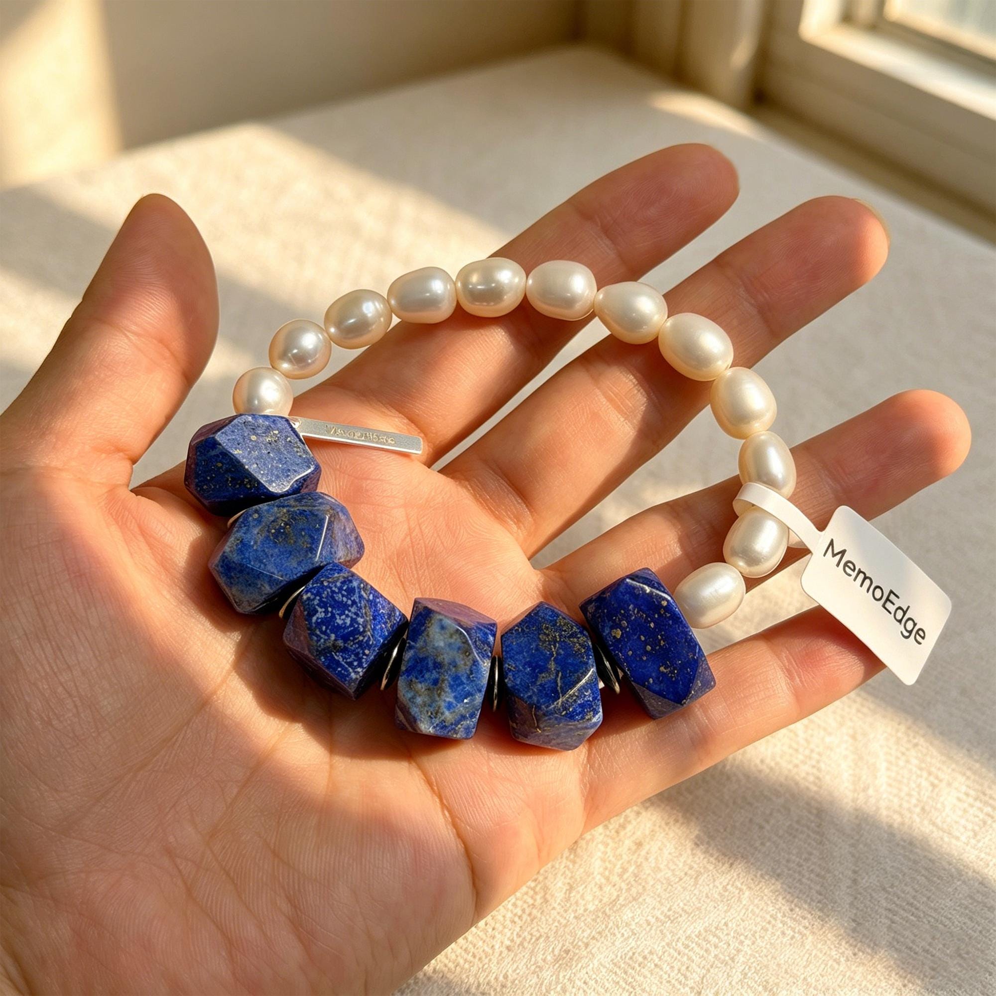 Lapis Lazuli Pearl Bracelet, Natural Gemstone Bracelet, Freshwater Pearl Jewelry, Blue Stone Bracelet, Gift for Her, Handmade Bracelet