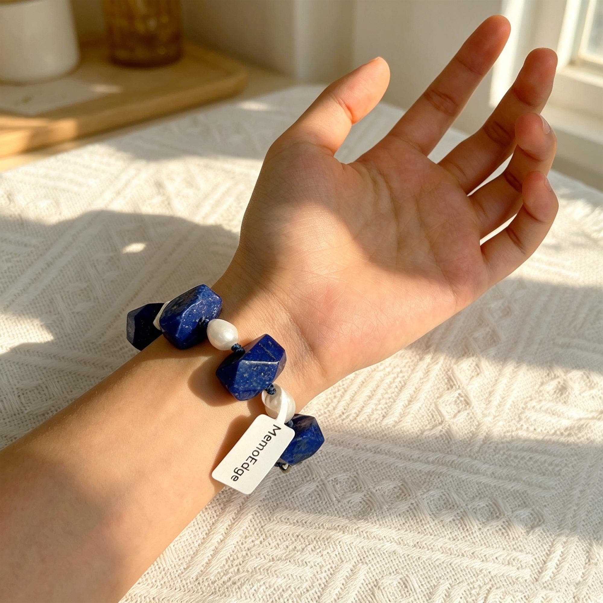 Blue Gemstone Pearl Bracelet, Lapis Tone Beaded Bracelet, Freshwater Pearl Natural Stone Jewelry, Modern Gift for Her