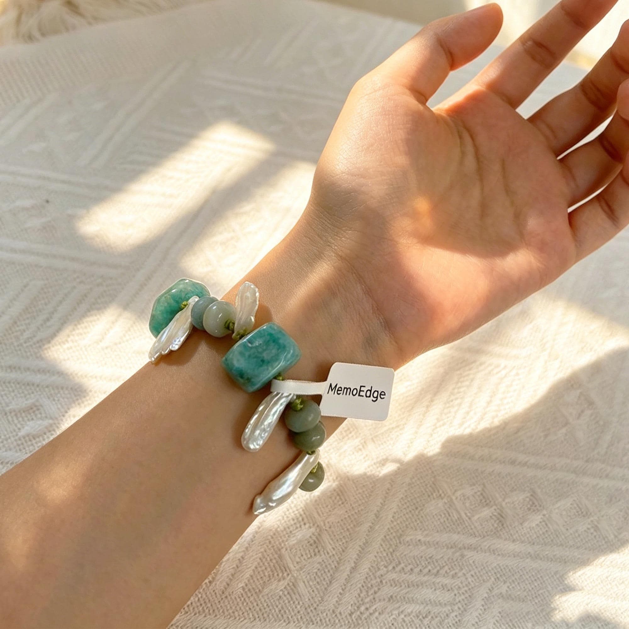 Amazonite Raw Gemstone Bracelet-Hand Knotted Wilderness Jewelry-Mint Green Earth Stone Beaded Cuff-Natural Organic Organic Pebble Gift