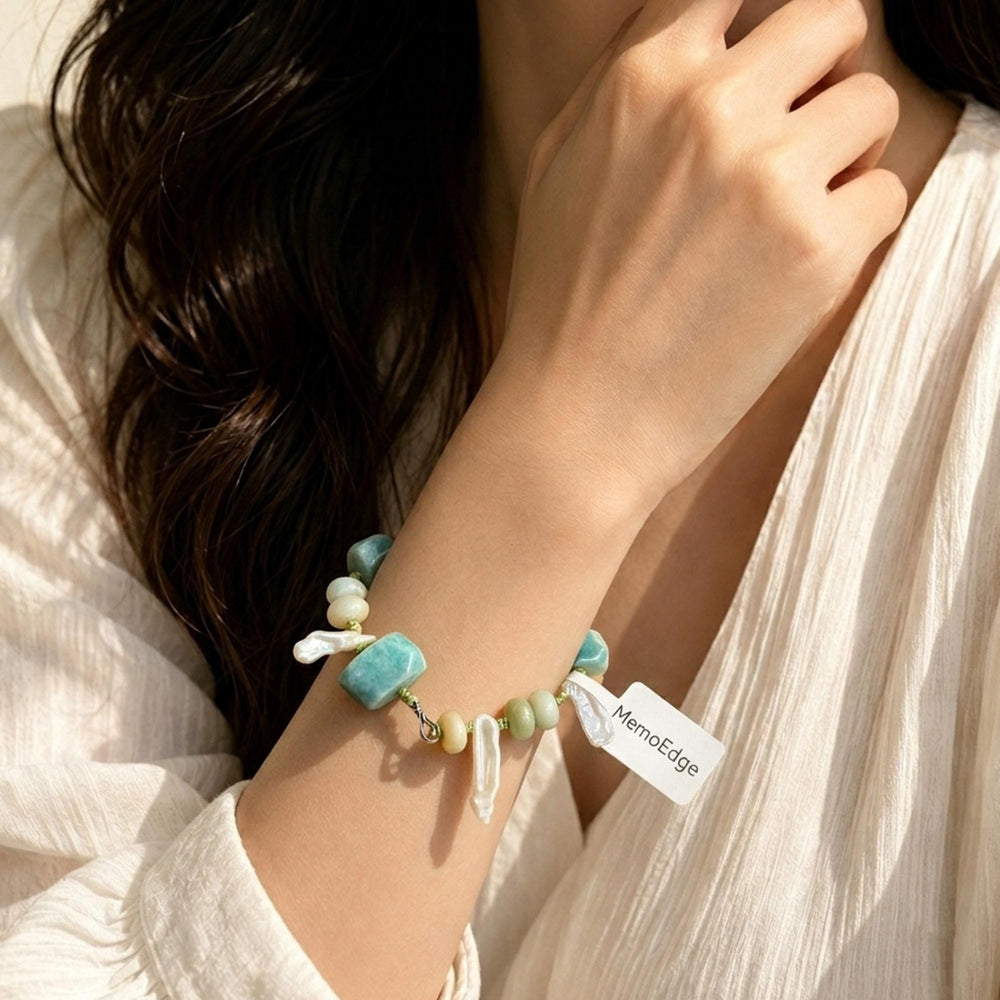 Amazonite Raw Gemstone Bracelet-Hand Knotted Wilderness Jewelry-Mint Green Earth Stone Beaded Cuff-Natural Organic Organic Pebble Gift