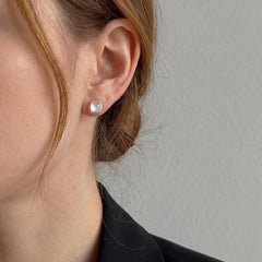 Mother of Pearl Stud Earrings-Geometric Shell Design with Gold Trim-Minimalist Everyday Jewelry