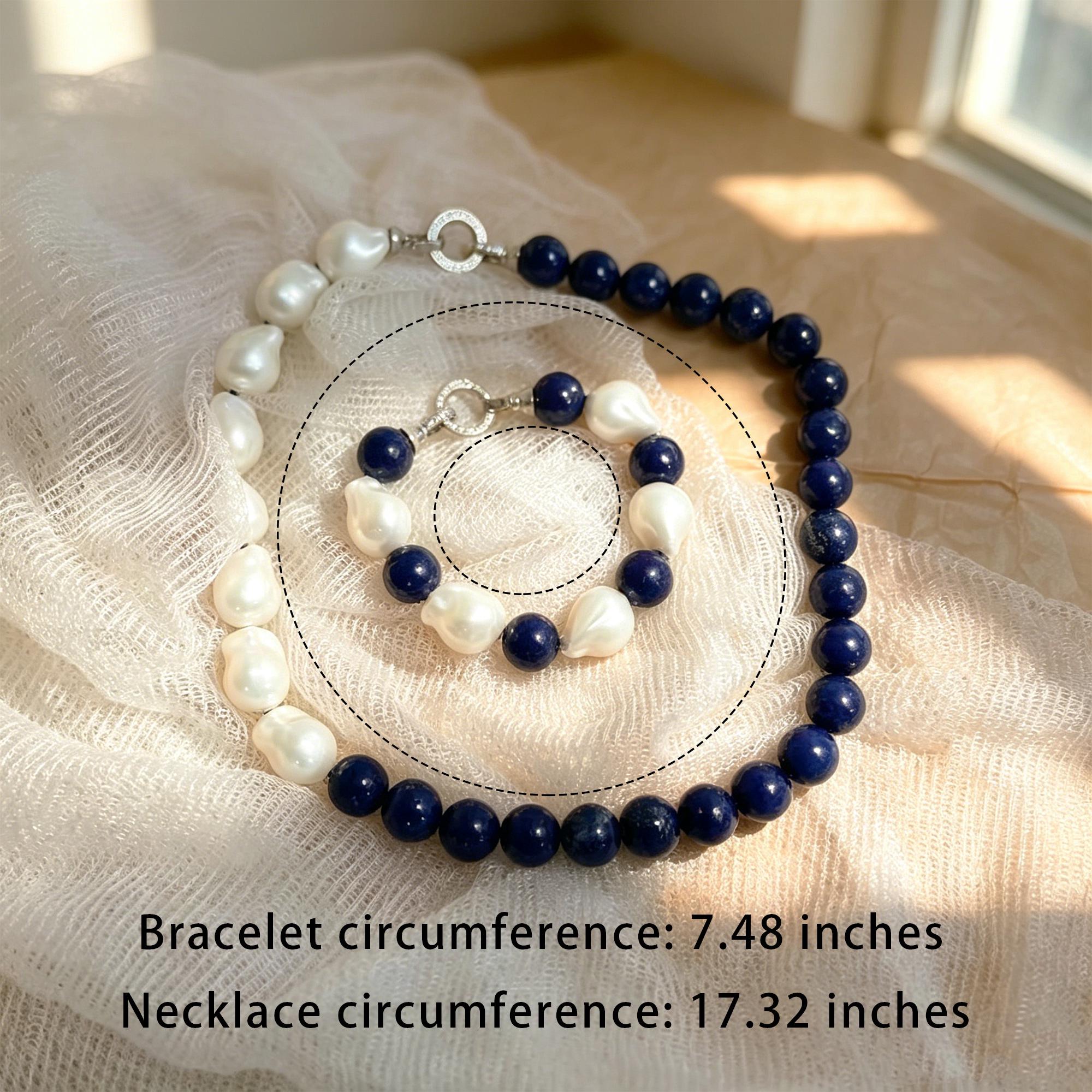 Natural Lapis Lazuli Baroque Pearl Necklace Bracelet Set- Genuine Blue Gemstone Choker-Mothers Day Gifts