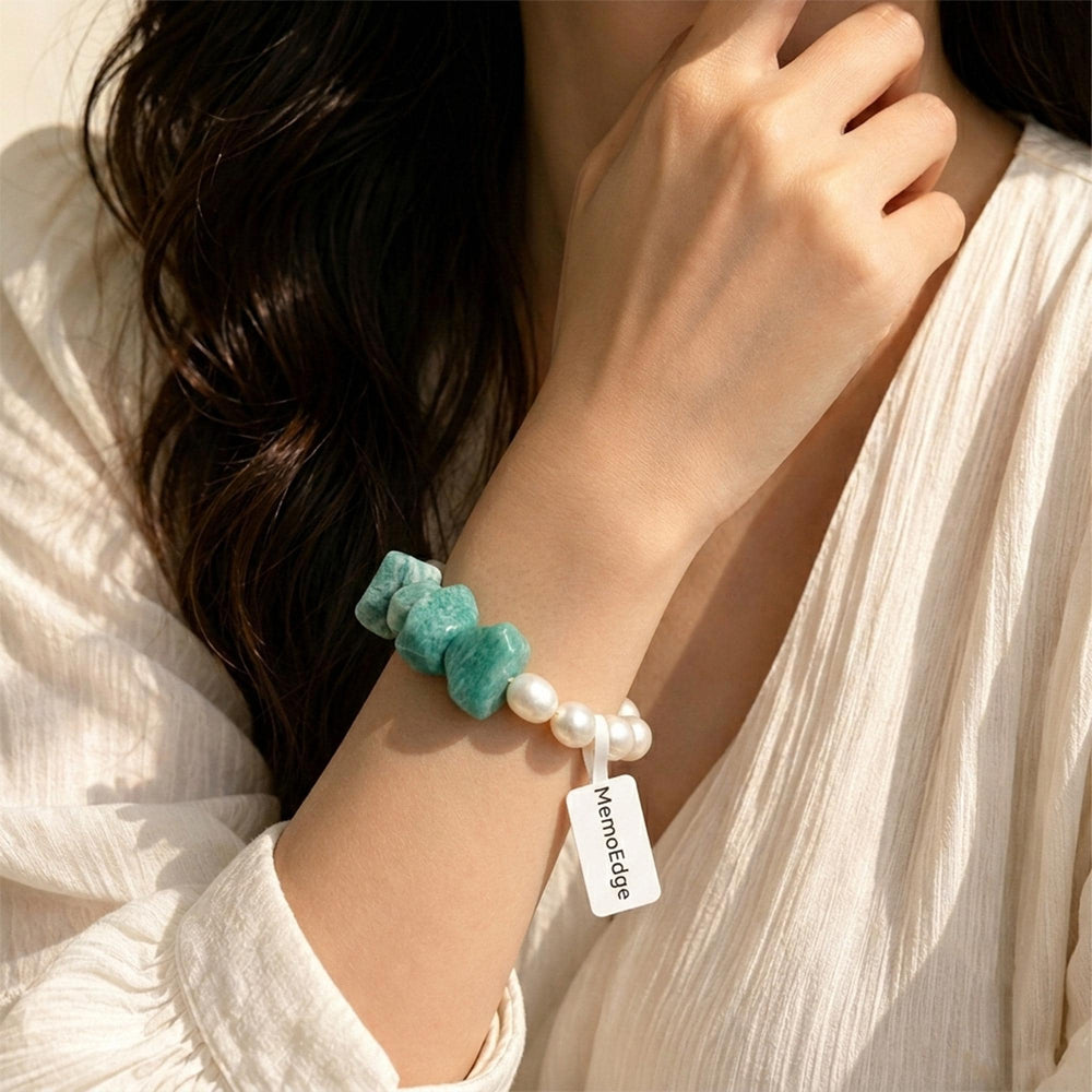 Turquoise Pearl Bracelet, Blue Green Gemstone Beaded Bracelet, Freshwater Pearl Natural Stone Jewelry, Modern Gift for Her