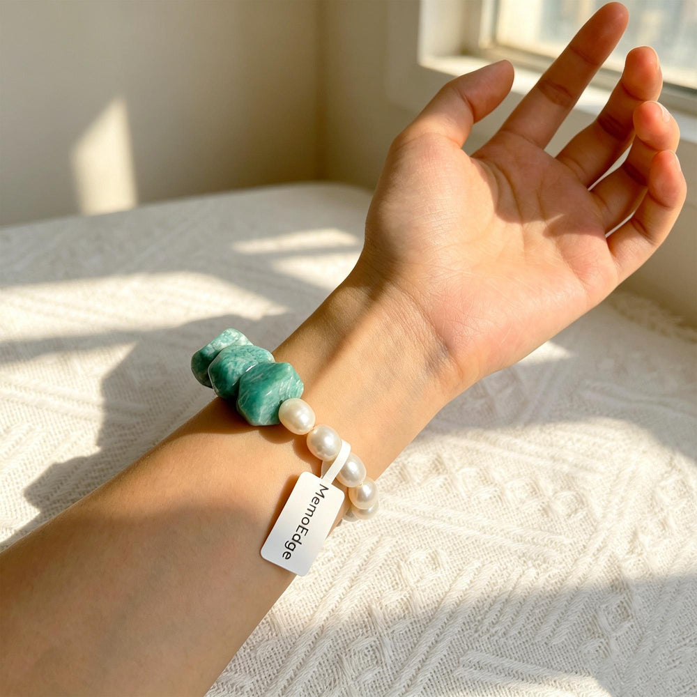 Turquoise Pearl Bracelet, Blue Green Gemstone Beaded Bracelet, Freshwater Pearl Natural Stone Jewelry, Modern Gift for Her