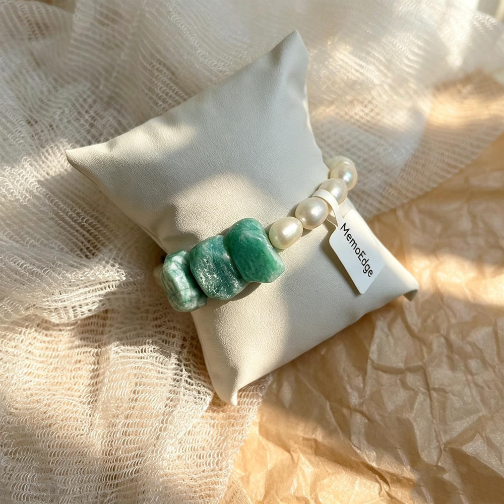 Turquoise Pearl Bracelet, Blue Green Gemstone Beaded Bracelet, Freshwater Pearl Natural Stone Jewelry, Modern Gift for Her