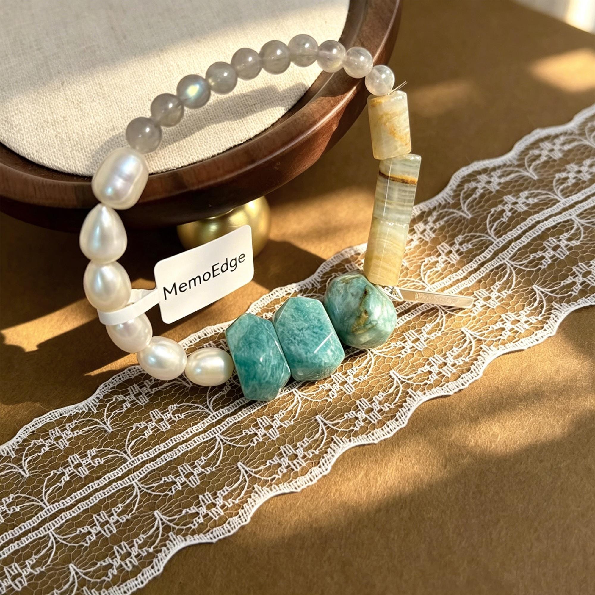 Turquoise Pearl Bracelet, Blue Green Gemstone Beaded Bracelet, Freshwater Pearl Natural Stone Jewelry, Modern Gift for Her