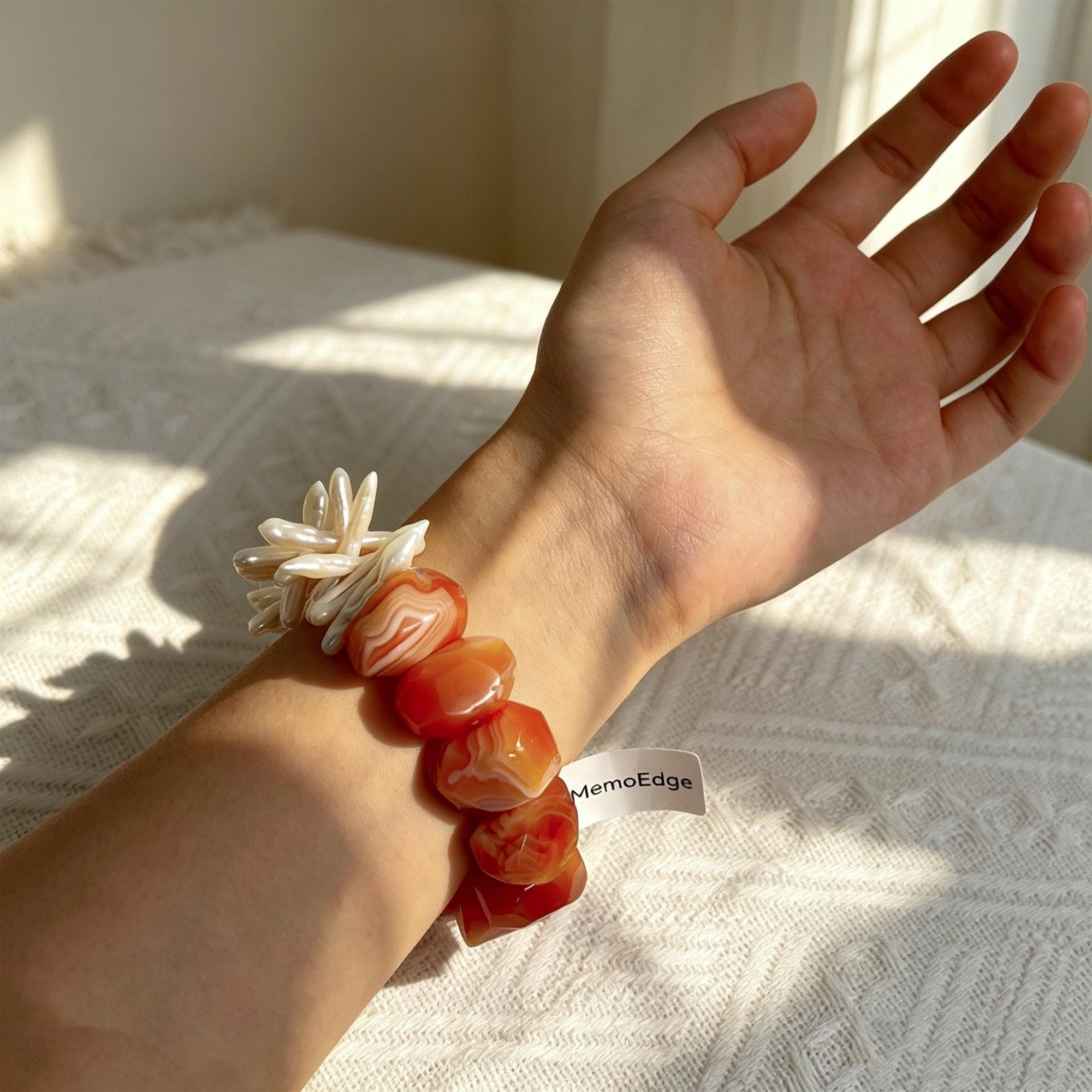 Natural Carnelian Pearl Beaded Bracelet-Asymmetric Biwa Pearl Jewelry- Unique &Vibrant Gift