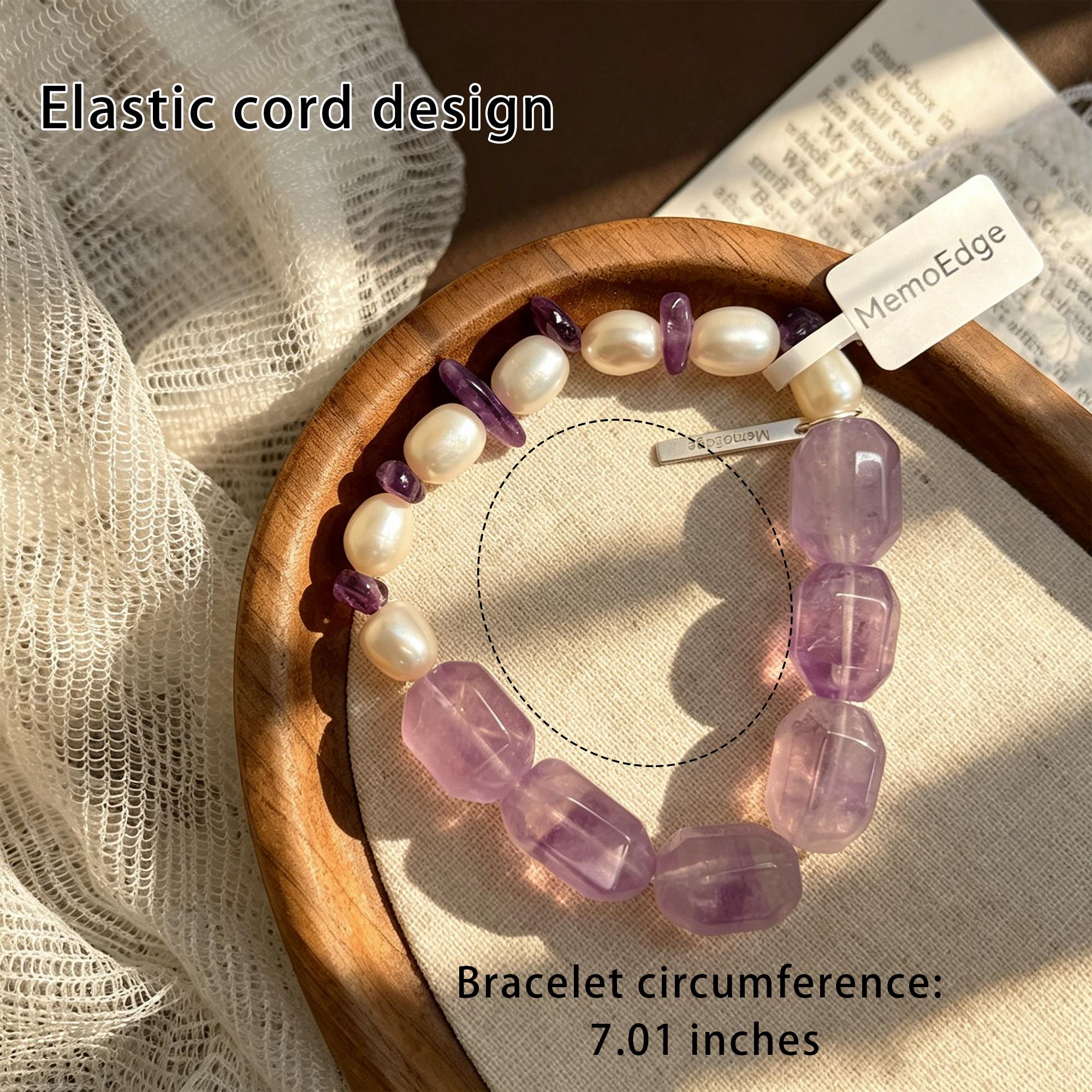 Purple Crystal Pearl Bracelet, Amethyst Tone Beaded Bracelet, Freshwater Pearl Natural Stone Jewelry, Elegant Gift for Her