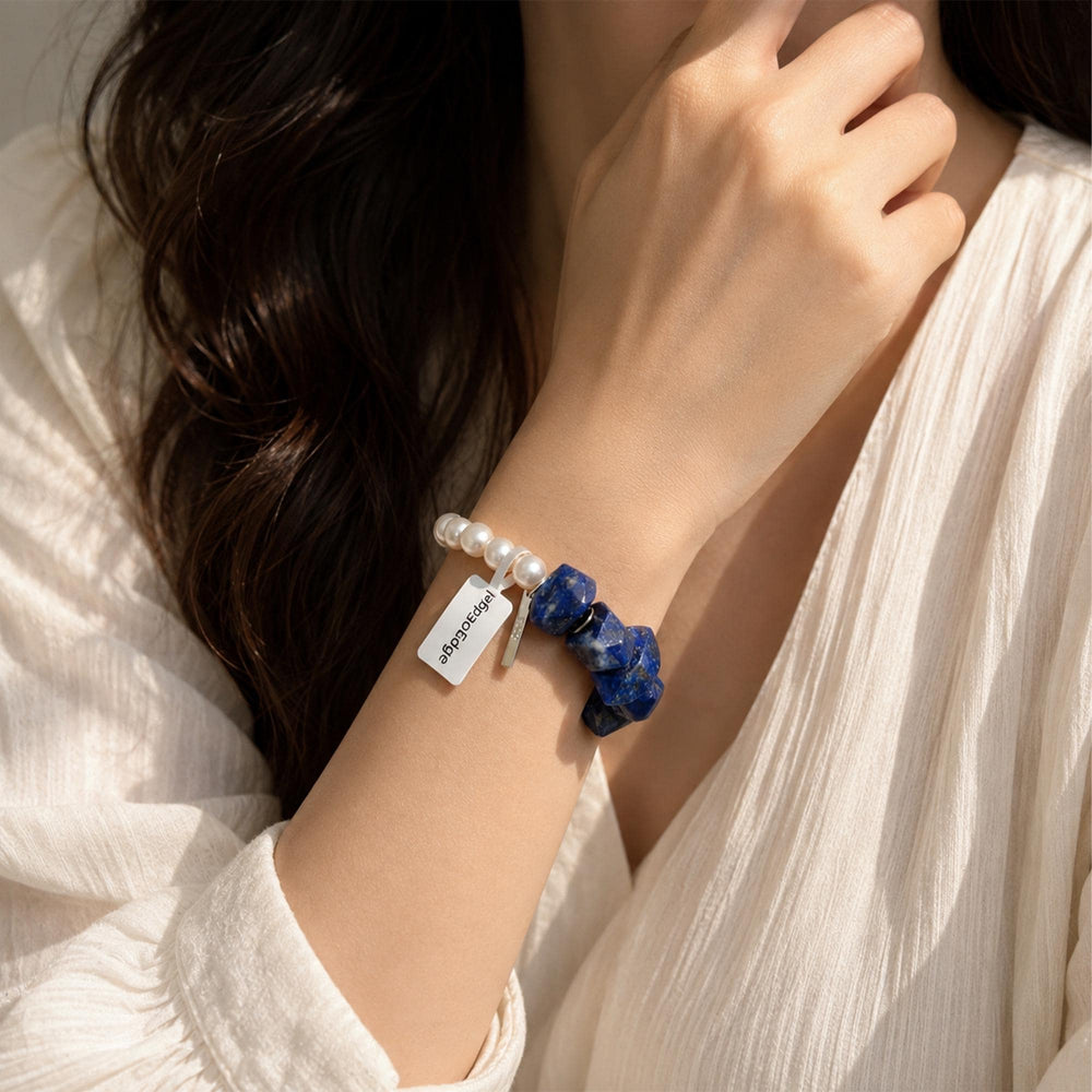 Lapis Lazuli Pearl Bracelet, Natural Gemstone Bracelet, Freshwater Pearl Jewelry, Blue Stone Bracelet, Gift for Her, Handmade Bracelet