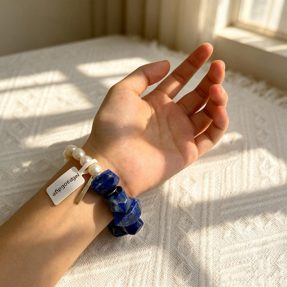 Lapis Lazuli Pearl Bracelet, Natural Gemstone Bracelet, Freshwater Pearl Jewelry, Blue Stone Bracelet, Gift for Her, Handmade Bracelet