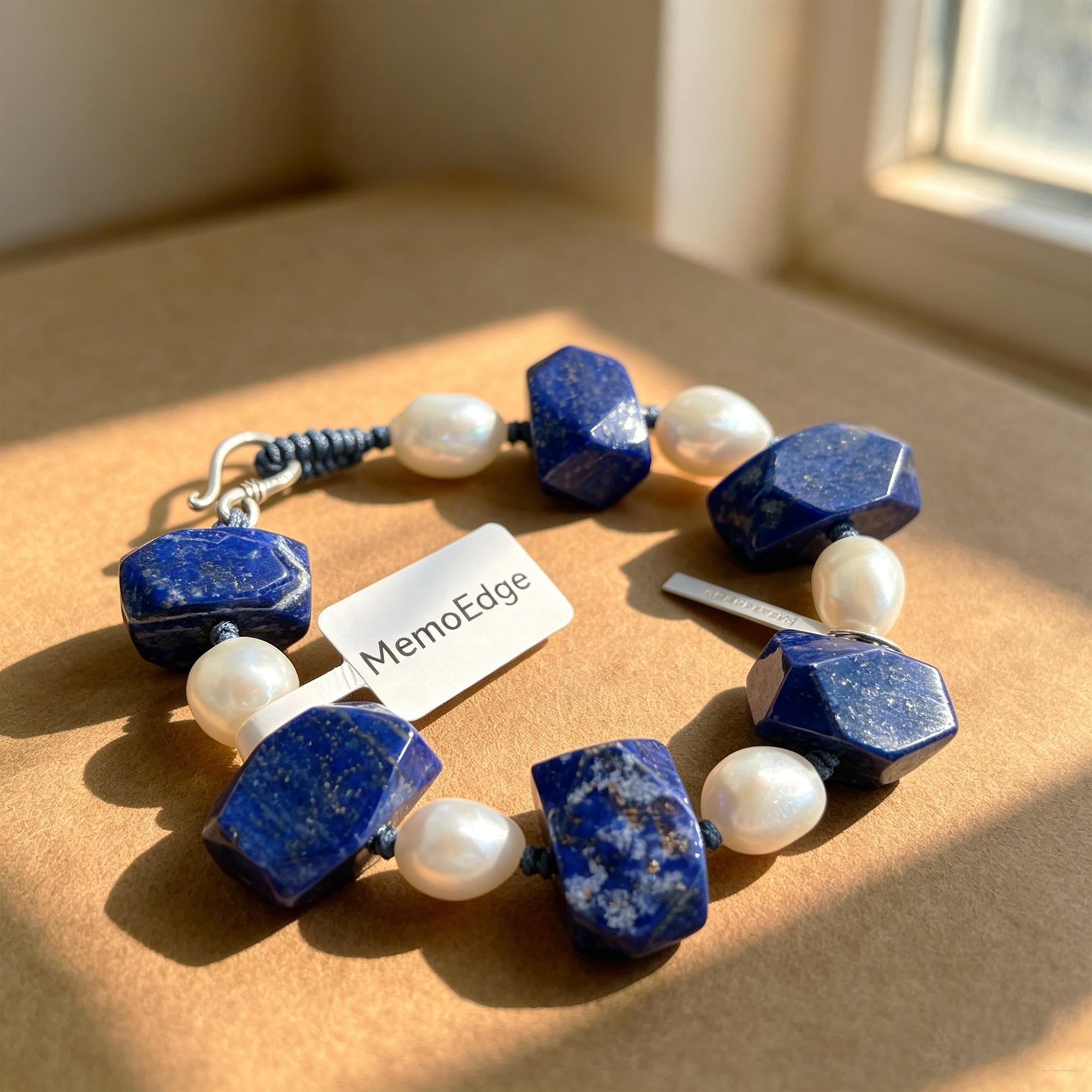 Blue Gemstone Pearl Bracelet, Lapis Tone Beaded Bracelet, Freshwater Pearl Natural Stone Jewelry, Modern Gift for Her