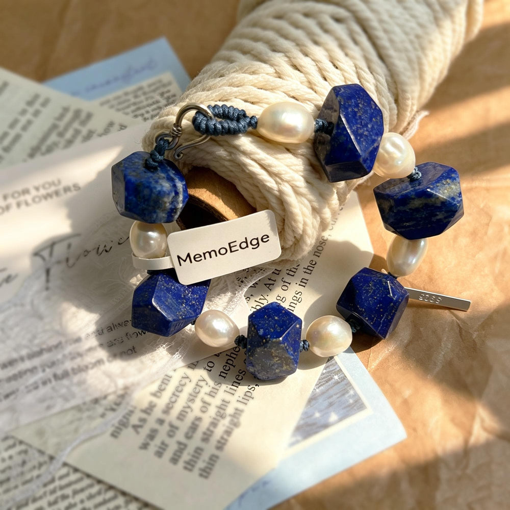 Blue Gemstone Pearl Bracelet, Lapis Tone Beaded Bracelet, Freshwater Pearl Natural Stone Jewelry, Modern Gift for Her