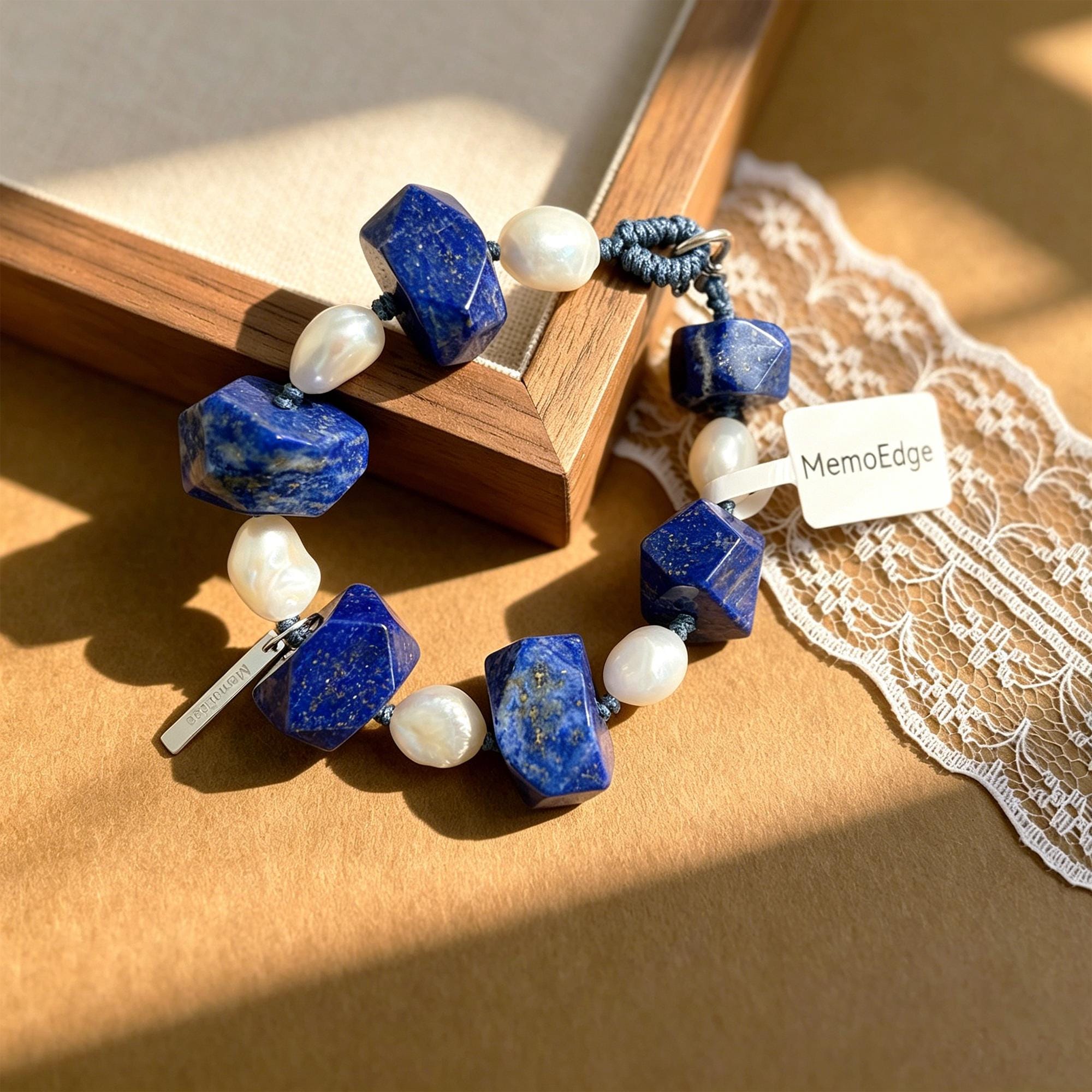 Blue Gemstone Pearl Bracelet, Lapis Tone Beaded Bracelet, Freshwater Pearl Natural Stone Jewelry, Modern Gift for Her