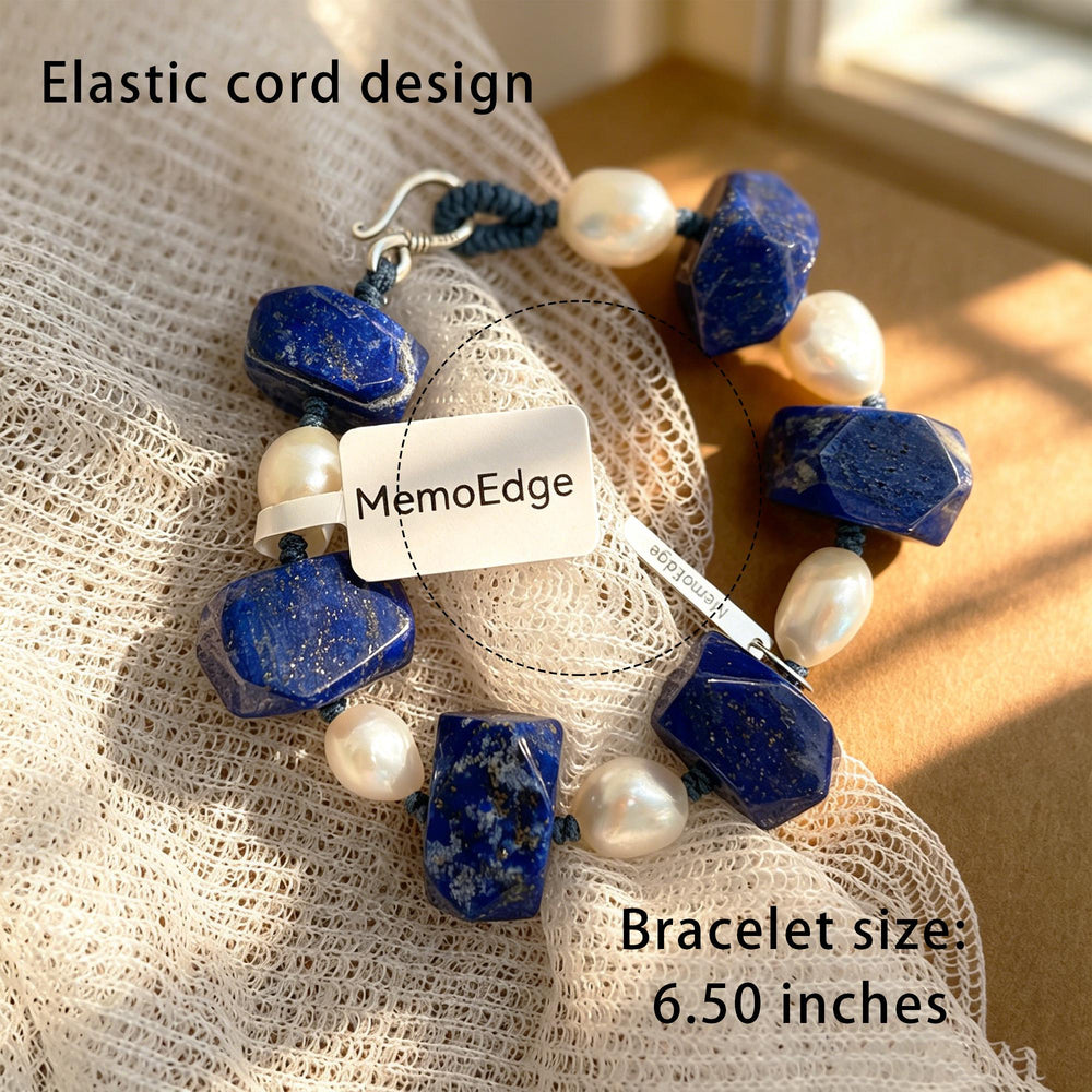 Blue Gemstone Pearl Bracelet, Lapis Tone Beaded Bracelet, Freshwater Pearl Natural Stone Jewelry, Modern Gift for Her